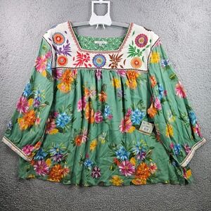 $119 John Mark Embroidered Top Blouse Women 3X Colorful Floral Cottoncore